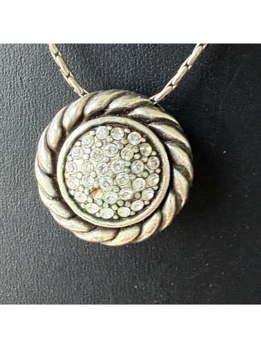 Brighton Necklace Rhinestone Reversible Statement Silver Tone 15.5 inches READ - Picture 2 of 7